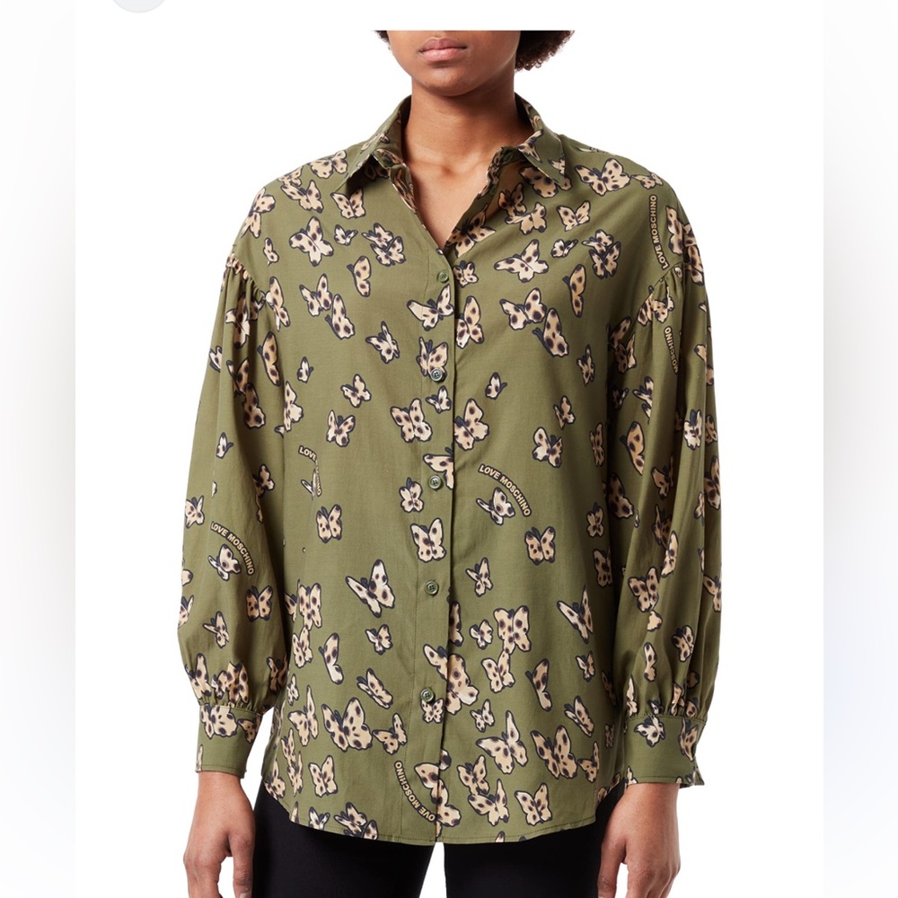 Love Moschino "Animalier" Butterfly Allover Print 🦋✨Women’s Button Down Shirt